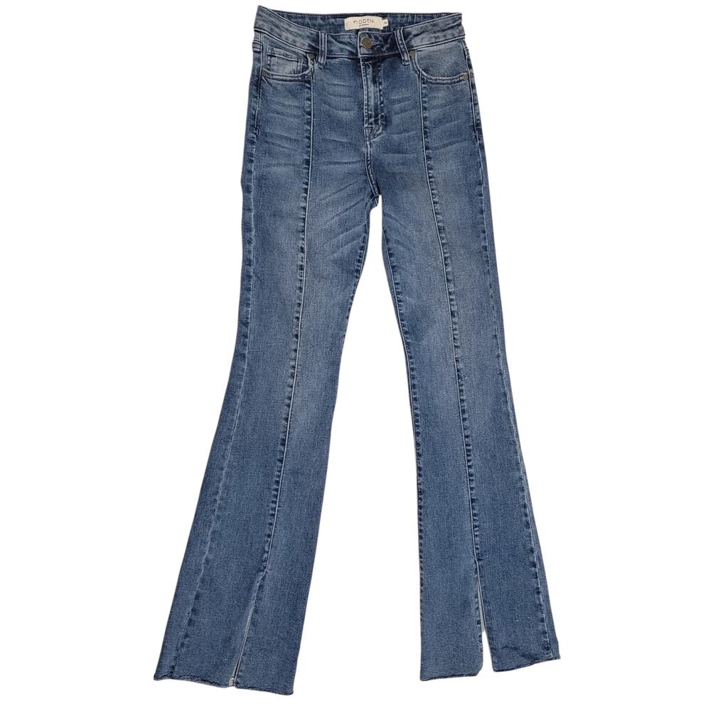 Hidden Los Angeles Womens High-rise Flare Leg Jeans Split Front Seam Size 26